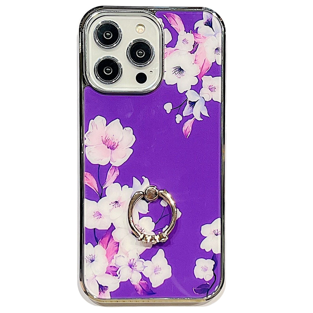 IMD Flower Pattern Phone Case for iPhone 13 Pro Max 6.7 inch Ring Kickstand Electroplating PC TPU Cover IMD Flower Pattern Phone Case for iPhone 13 Pro Max 6.7 inch Ring Kickstand Electroplating PC TPU Cover